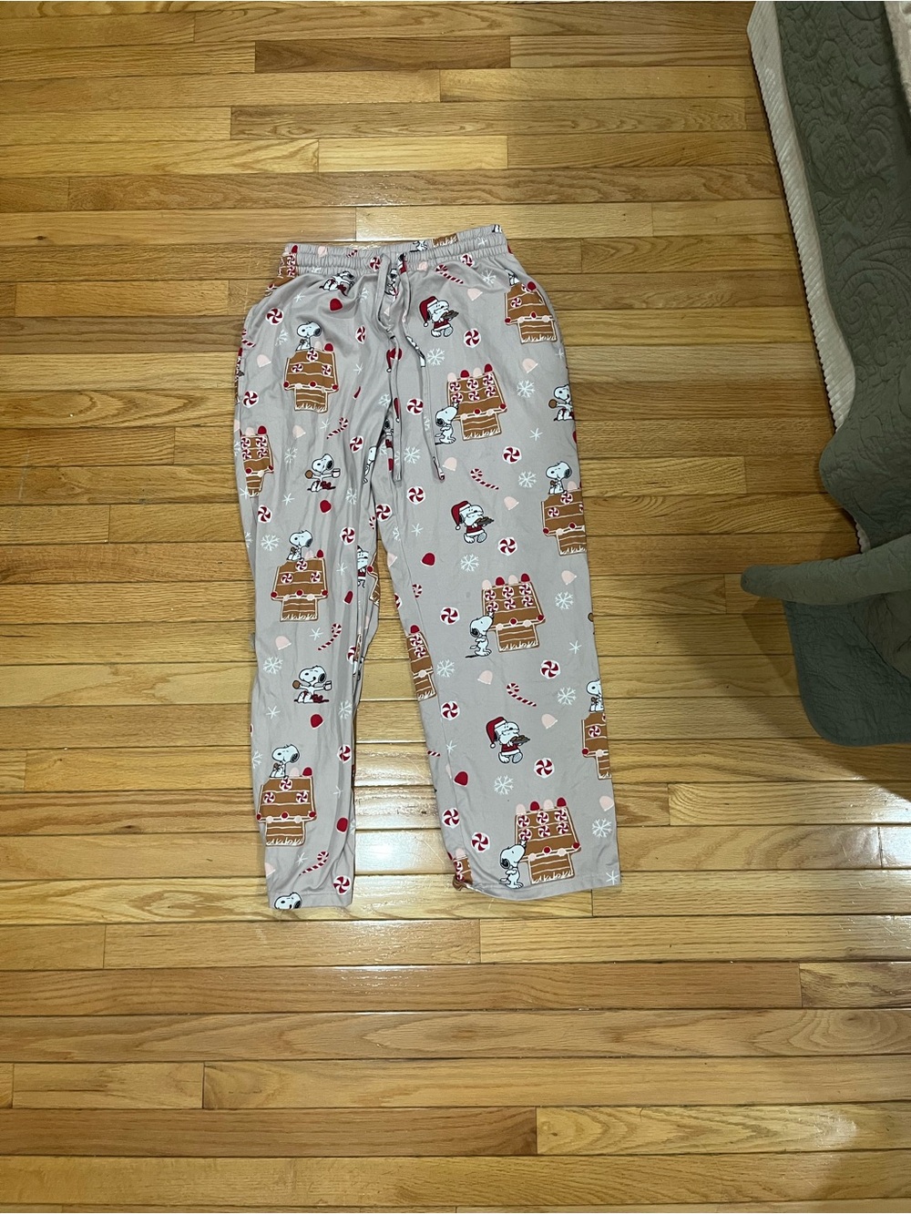 Peanuts Light Gray Pajama Pants with Red & Brown Holiday Print